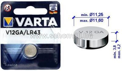 VARTA 4278 V12GA LR43 gombelem 120mAh Ø11,6x4,2mm 1.