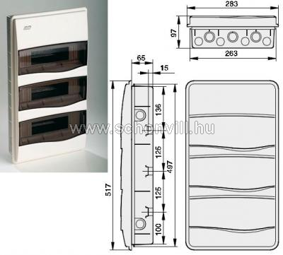 IDE BM36PT/RR Süllyesztett kiselosztó 3 sor / 3x12=36 modul átlátszó ajtóval, IP40 fehér 1.