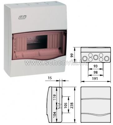 IDE BV08PT/RR Falonkivüli kiselosztó 1/8 modulos átlátszó ajtóval 24652 1.