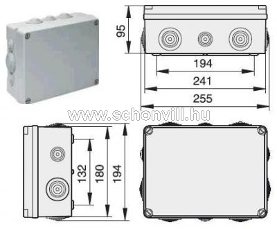 IDE EV231 Kötődoboz 241x180x95mm IP65 kúpos kábelbevezetővel 19200 1.