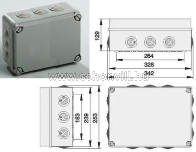 IDE EV322 Kötődoboz 335x245x133mm IP65 kúpos kábelbevezetővel 1.