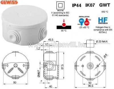 GEWISS GW44002 kötődoboz Ø80X40mm tömitőgyűrűs IP44 1.