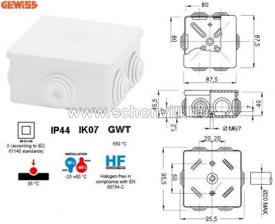 GEWISS GW44003 80x80x40mm IP44 falonkívüli műanyag doboz 1.