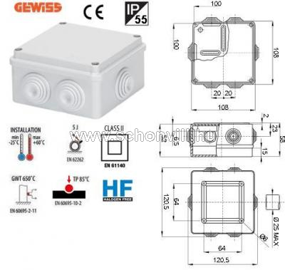 GEWISS GW44004 100X100X50mm falonkívüli műanyag doboz IP55 gumimembrános 1.