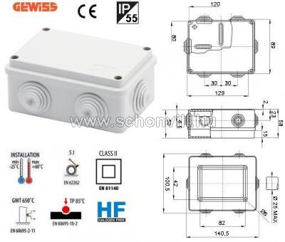 GEWISS GW44005 120x80x50mm IP55 falonkívüli műanyag doboz 1.