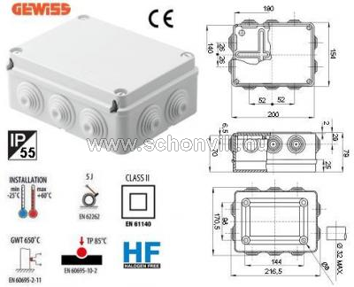 GEWISS GW44007 falonkívüli műanyag kötődoboz 190X140X70 IP55 1.