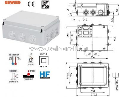 GEWISS GW44008 Kötődoboz 240x190x90mm IP55 1.