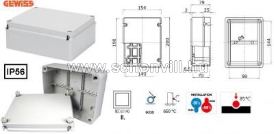 GEWISS GW44207 Kötődoboz műanyag falonkívüli 190x140x70mm IP56 tömszelencézhető 1.