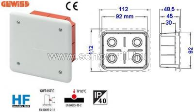 GEWISS GW48001 Kötődoboz 92x92x45mm IP40 1.