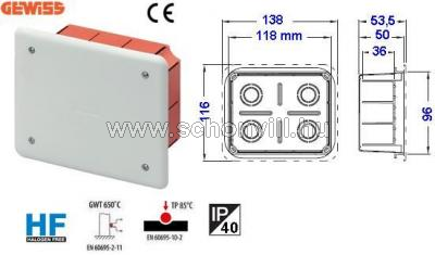 GEWISS GW48002 süllyesztett műanyag kötődoboz 118X96X50mm IP40 1.