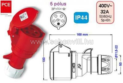 PCE 225-6 lengő dugalj 32A 5.pólusú IP44 400V~ 6h 1.