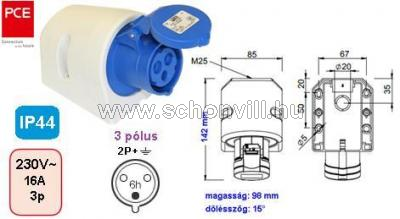 PCE 113-6 ráépíthető aljzat 16A 3-pólusú IP44 230V~ 6h 1.