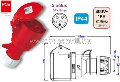 PCE 215-6 lengő dugalj 16A 5-pólusú (3P+N-F) IP44 400V~ 1.