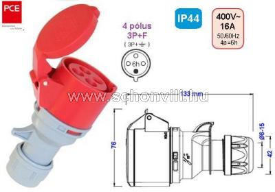 PCE 214-6 lengő dugalj 16A 4-pólus IP44 400V~ 1.