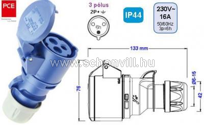 PCE 213-6 lengö dugalj 16A 3-pólusú IP44 230V~ 6h 1.