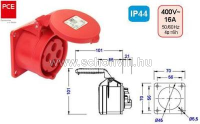 PCE 314-6 beépíthető dugalj 16A 4P. IP44 400V~ 1.