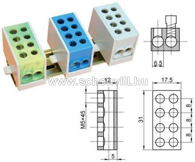 TRACON FLE-16K Főáramköri leágazó kapocs 4x16mm2, kék 1.