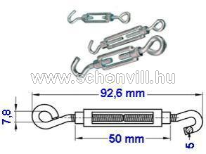 Sodronyfeszítő szem és horog 5×50 mm 1.