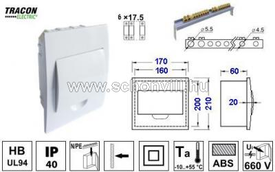 TRACON EDSN-6/1 Elosztódoboz sülyesztett 1 sor/6 modul, fehér ajtó, IP42 1.