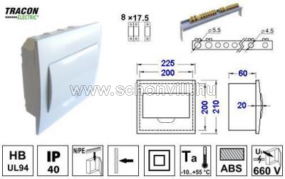 TRACON EDSN-8/1 Elosztódoboz sülyesztett 1 sor/8 modul, fehér ajtó, IP40 1.