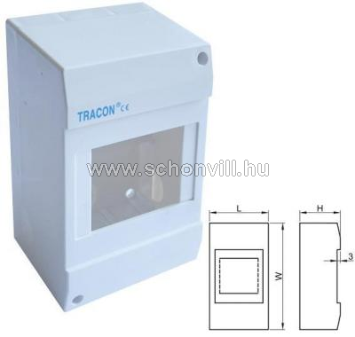 TRACON EDFK-4/1AN Elosztódoboz falon kívüli, ajtó nélkül 1 sor/4 modul, IP42 1.