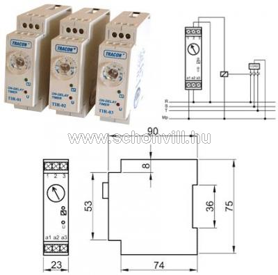 TRACON TIR-02 Egyfunkciós időrelé, 250V AC/ 5A, 0,1-3min, meghúzás-késleltetésű 1.