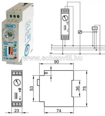 TRACON TIR-MF2 Kétfunkciós időrelé 250VAC/ 5A, 1s-60h, megh./elenged. késl. 1.
