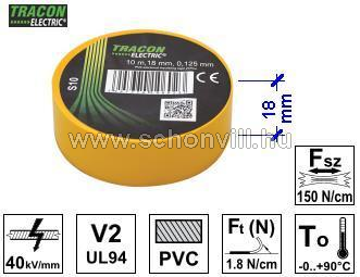 TRACON S10 PVC Szigetelőszalag 10 m x 18mm sárga 1.