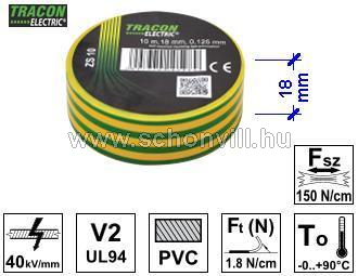 TRACON ZS10 PVC.Szigetelőszalag 10mx18mm zöld-sárga 1.