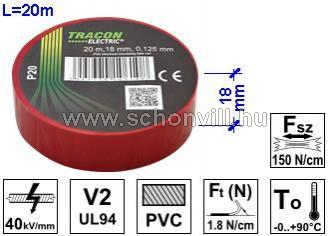 TRACON P20 Szigetelőszalag PVC 20mx19mm piros 1.