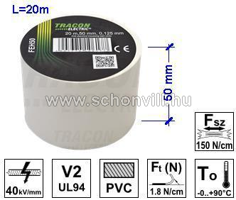 TRACON FEH50 PVC.Szigetelőszalag 20 m x 50 mm fehér 1.