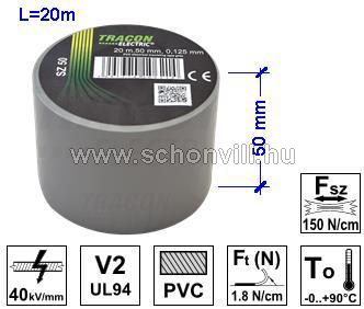 TRACON SZ50 PVC.Szigetelőszalag 20 m x 50 mm szürke 1.