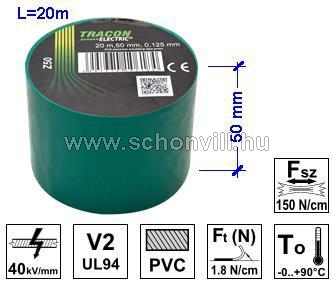 TRACON Z50 PVC.Szigetelőszalag 20 m x 50 mm zöld 1.