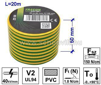 TRACON ZS50 PVC.Szigetelőszalag 20 m x 50 mm zöld-sárga 1.