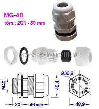 TRACON MG-40 Metrikus tömszelence M40 menetes felerősítésű, szürke, IP68, töm. tartomány Ø21-30mm 1.