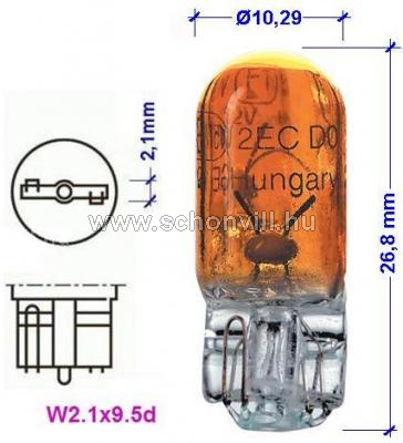 518501 501A 12V 5W E1 WY5W sárga autó üvegfejü lámpa W2,1x9,5d 1.