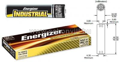 1,5V AAA LR03 ENERGIZER INDUSTRIAL tartós alkáli mikro elem 10db/cs. 1.