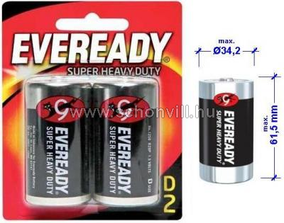 EVEREADY Super D R20 1250 féltartós góliát szén-cink elem 1,5V 2db/bl. 1.