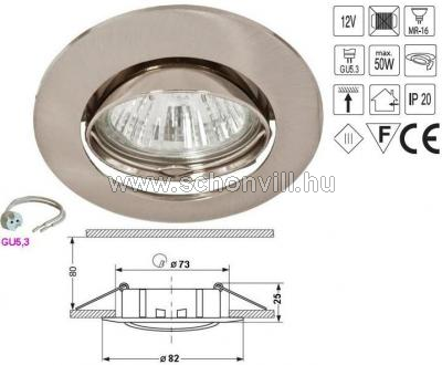 SA-90 matt-nikkel beépíthető bill. lámpatest hidegtükrös (max.50W) fényforráshoz, GU5.3 foglalattal 1.