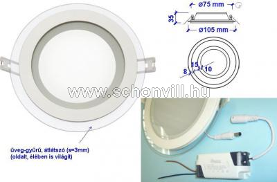 FIALE ECO ROUND 6W LED álmennyezeti lámpa, üveggyűrűvel, fehér 230V 360lm Ø105mm 6000°K IP20 1.