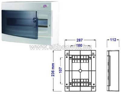 ETI ECT12PT DIDO-E 1x12 modulos falonkivüli kiselosztó átlátszó ajtóval IP40 1.