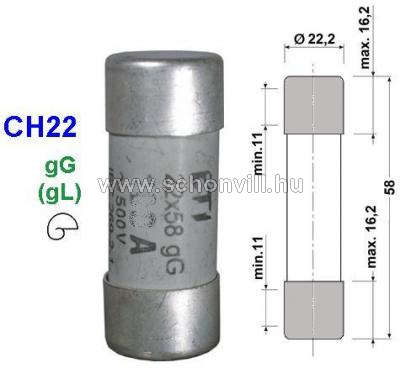 CH22 690V gG 25A Ø22x58mm 80kA C-rendszerű (hengeres) kisfeszültségű olvadóbetét 1.