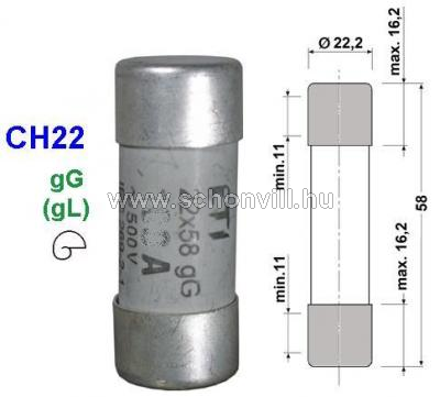 CH22 690V gG 32A Ø22x58mm 80kA C-rendszerű (hengeres) kisfeszültségű olvadóbetét 1.