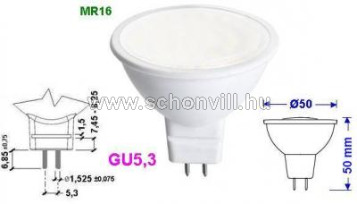 SPECTRUM 13133 LED-es fényforrás 12V 6W GU5,3 430lm 17000h Ø50x50mm, 3000°K meleg fehér 1.