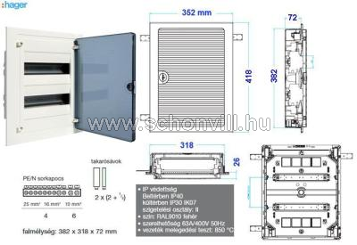 HAGER VF212TD sülly.lakáselosztó, 2x12=24-modulos, átlátszó ajtóval+PE/N 382x318x72mm VF212TD Golf 1.