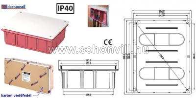 ELETTROCANALI EC350C6P 196x152x70mm süllyesztett kötődoboz + tető IP40, karton védőfedéllel 1.