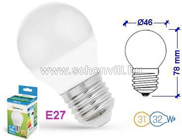 SPECTRUM 13033 LED-es kisgömb fényforrás 230V 4W 350lm E27 350lm CW-hideg fehér 17000h Ø46x78mm 1.