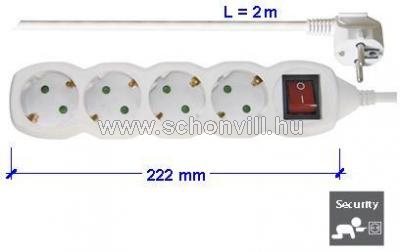 EMOS P1422 Hosszabbító elosztó, kapcsolós, 4-dugalj 2m 3x1mm² max. 10A 2300W 1.