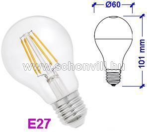 SPECTRUM 13903 COG LED-es izzószálas normál formájú izzó, 230V 6W E27 WW meleg fehér 2700K 1.