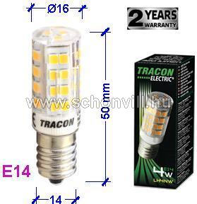 TRACON LH4NW LED fényforrás 230V, 4W, 4000K, E14, 320lm, T20, EEI=A+ Ø16x50mm 1.